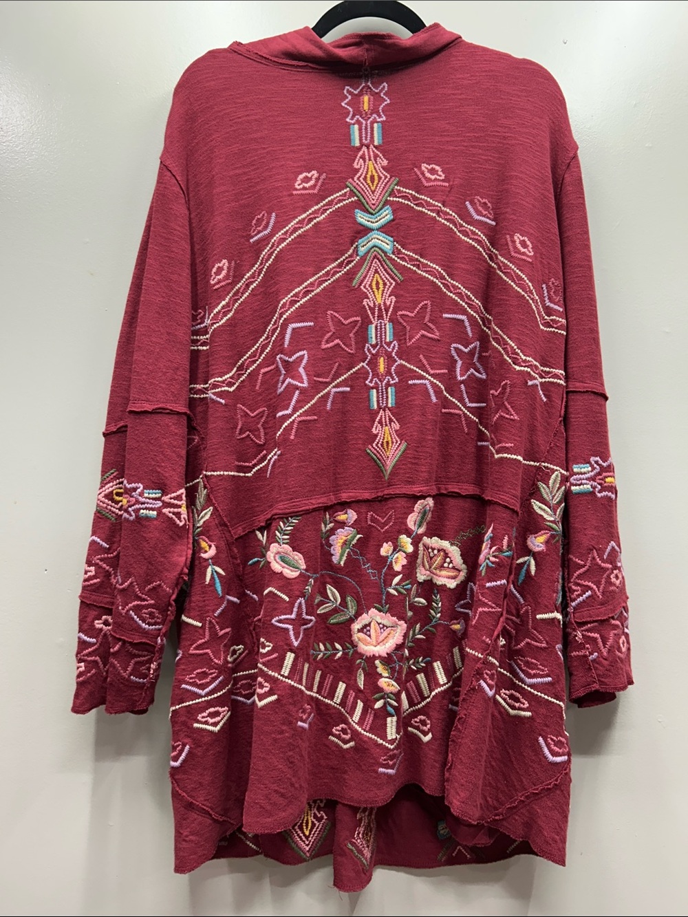 Coldwater Creek Burgundy Oversized Floral Embroidered Cardigan - Picture 14 of 14